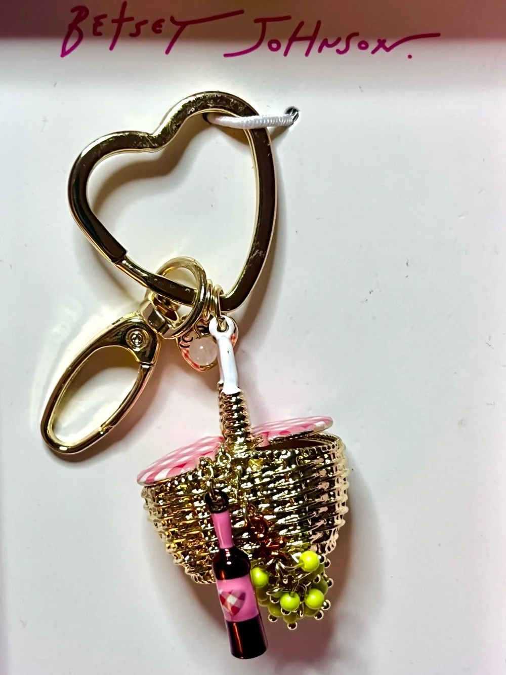 Betsey Johnson Picnic Basket Bag Charm Keychain w Wine & Grapes - NWT